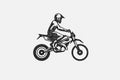 Man rider on motocross motorcycle silhouette hand drawn ink stamp vector illustration. Royalty Free Stock Photo