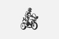 Man rider on superbike motorcycle silhouette hand drawn ink stamp vector illustration. Royalty Free Stock Photo