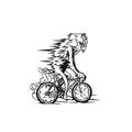 Man rides a bicycle ride, vector line drawing illustration