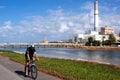 Man rides a bicycle in Tel Aviv