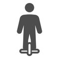 Man rides monowheel solid icon, electric transport concept, person on unicycle vector sign on white background, glyph