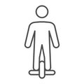 Man rides monowheel thin line icon, electric transport concept, person on unicycle vector sign on white background