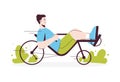 Man rides recumbent bicycle. Active lifestyle concept.