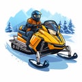 Realistic Action Cartoon Snowmobile Illustration With Soft Tonal Colors