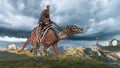 Fantasy Science Fiction Landscape, Man Riding Creature