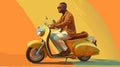 Man Riding Asante-style Scooter On Orange Background