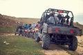 Man riding atv vehicle on off road track ,people outdoor sport activitiies theme Royalty Free Stock Photo