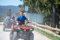 Man riding atv vehicle on off road track ,people outdoor sport activitiies theme Royalty Free Stock Photo