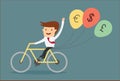 Man riding bicycle with balloon money sign concept of financial Royalty Free Stock Photo