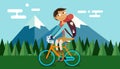 Man riding bicycle bike in nature mountain forest background vector illustration Royalty Free Stock Photo