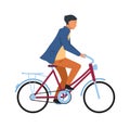 Man riding on bicycle. Cyclist guy in casual clothes rides on bike. Simple character healthy leisure lifestyle, teenager