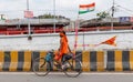 Man riding on bicycle during Kawad yatra Royalty Free Stock Photo