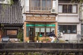 Man riding bicycle in Kinosaki onsen town Royalty Free Stock Photo