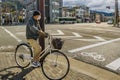 Man Riding Bicycle at Kyoto Street, Japan Royalty Free Stock Photo