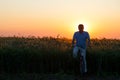 Man Riding a Bicycle at Sunset Royalty Free Stock Photo
