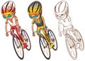 Man riding bicycle in three sketches illustration