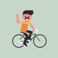 Man riding on bike and friendly smiling. Vector.
