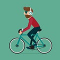 Man riding bike. Hipster character on bicycle.