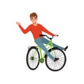 Man riding a bike and waving his hand, active lifestyle concept vector Illustrations on a white background Royalty Free Stock Photo