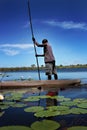 A man riding a canoa in Botswana, Africa Royalty Free Stock Photo