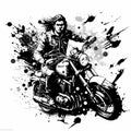 Man Riding Chopper Black And White. Generative AI