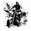 Man Riding Chopper Black And White. Generative AI