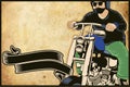 Man riding a custom chopper bike poster illustration