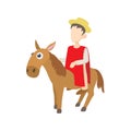 Man riding a donkey icon, cartoon style