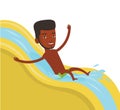 Man riding down waterslide vector illustration. Royalty Free Stock Photo