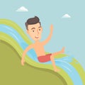 Man riding down waterslide vector illustration. Royalty Free Stock Photo