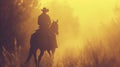 A man riding a horse in the middle of tall grass, AI Royalty Free Stock Photo