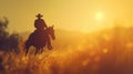 A man riding a horse in the middle of tall grass, AI Royalty Free Stock Photo