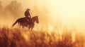 A man riding a horse in the middle of tall grass, AI Royalty Free Stock Photo