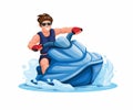 Man riding Jet Ski water sport character cartoon illustration vector Royalty Free Stock Photo