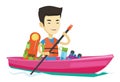 Man riding in kayak vector illustration.