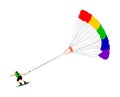 Man riding kiteboard vector. Extreme water sport kiteboarding with parachute. Kite surfer on waves.