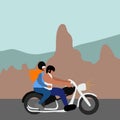 Man riding motobike with woman, extreme sport