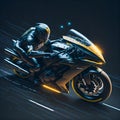 A man riding a motorcycle in the rain wallpaper. Generative ai