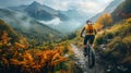 Man Riding Mountain Bike Down Trail Royalty Free Stock Photo