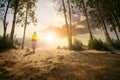 Man riding mountain bike on enduro track