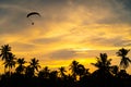 Man is riding para motor in beautiful sunset. Royalty Free Stock Photo