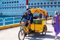 Man riding a pier transport cruise at port Cozumel Mexico Royalty Free Stock Photo