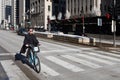 Man Riding a Rental Bike on Michigan Avenue in Chicago