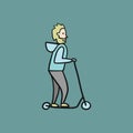 Man riding a scooter. Rental Bike Icons Design, Ecological Green transport. Sketch for your design Royalty Free Stock Photo