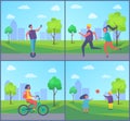 Man Riding on Segway, Couple Running, Girl Bike Royalty Free Stock Photo