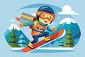 A man riding a snowboard downhill on a snow-covered slope, Para snowboard Customizable Cartoon Illustration