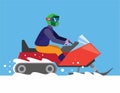 Man riding snowmobile in winter flat illustration vector