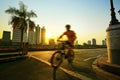 Man riding sport bicycle in public park bangkok thailand