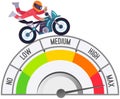 Man riding sport bike and doing sports stunt at competitions with speedometer instrument behind Royalty Free Stock Photo