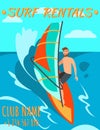 Man is riding Surf. Surf Rental. Windsurf Rental